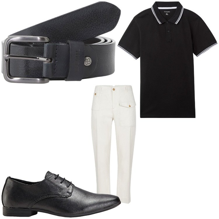 Outfit uomo - Polo elegante. Stile Casual per Tutti i giorni. Abbinamento con scarpe stringate, polo, cinture, pantaloni.