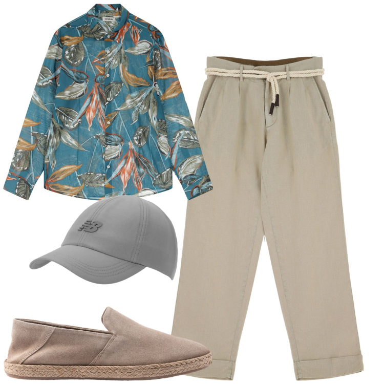Outfit uomo - Total look #2213494. Stile Trendy per Tutti i giorni. Abbinamento con cappelli con visiera, camicie, pantaloni chino, espadrillas.