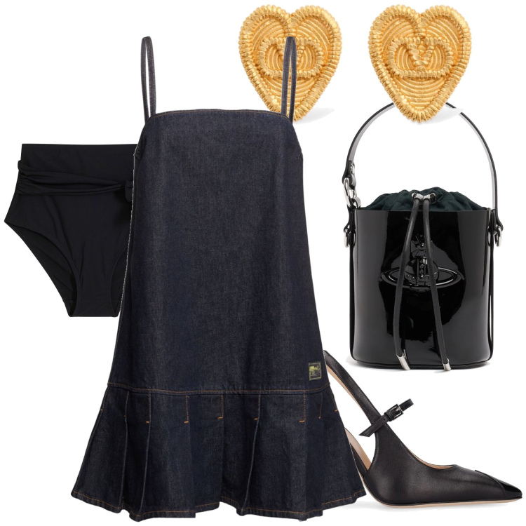Outfit donna - Serata io e lui. Stile Chic per Serata fuori. Abbinamento con culotte, vestiti corti, borse a secchiello, décolleté, orecchini.