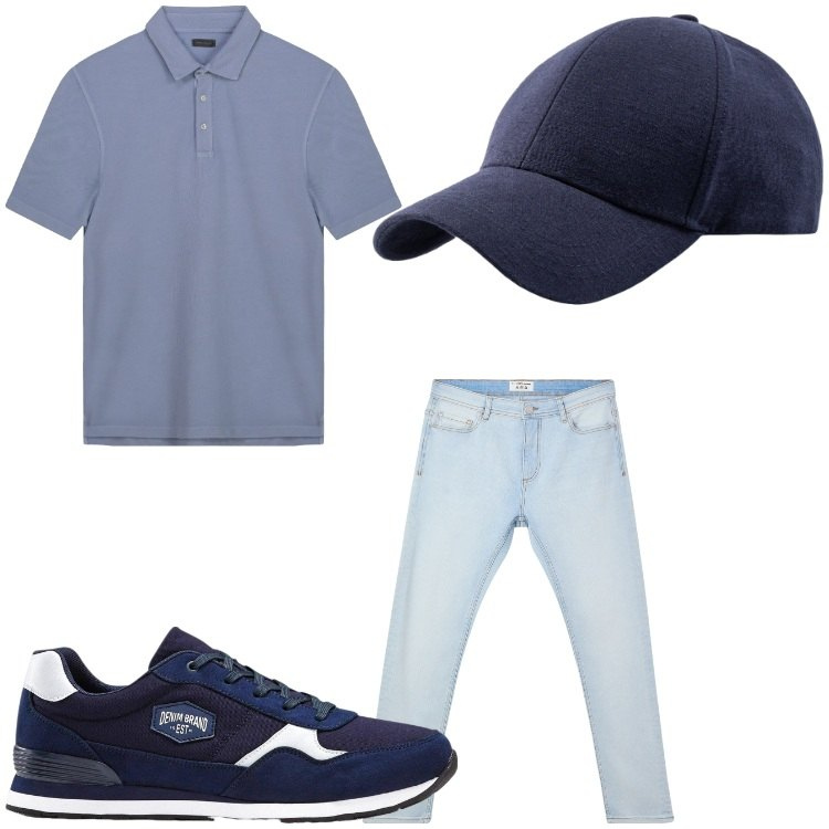 Outfit uomo - Gradazioni casual. Stile Casual per Tutti i giorni. Abbinamento con sneakers, jeans skinny, cappelli con visiera, polo.