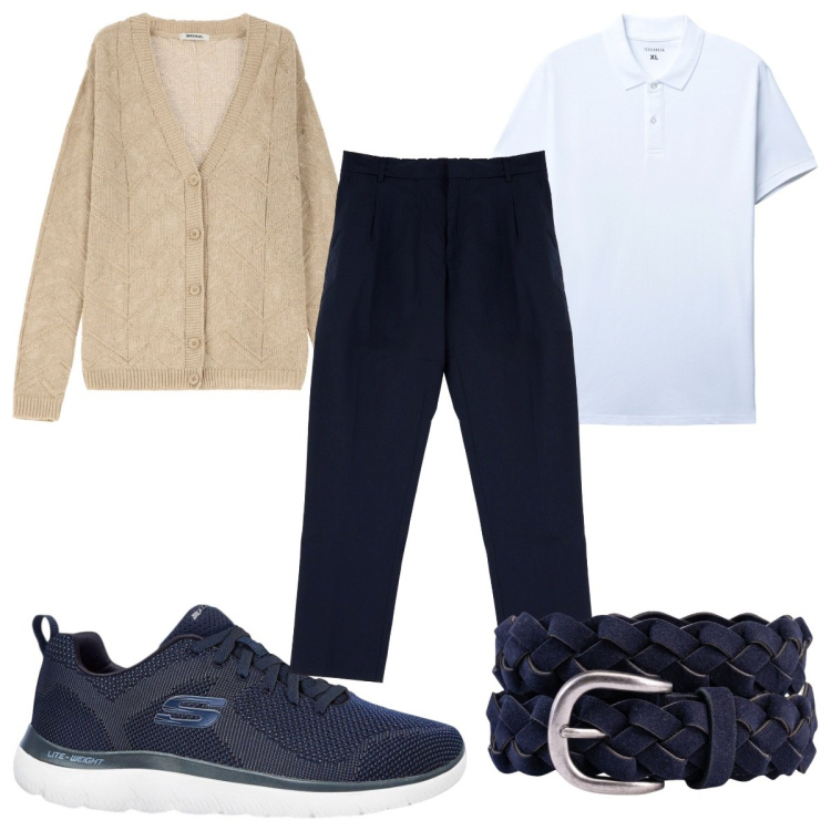 Outfit uomo - Total look #2213525. Stile Casual per Tutti i giorni. Abbinamento con sneakers, polo, pantaloni, cardigans, cinture.