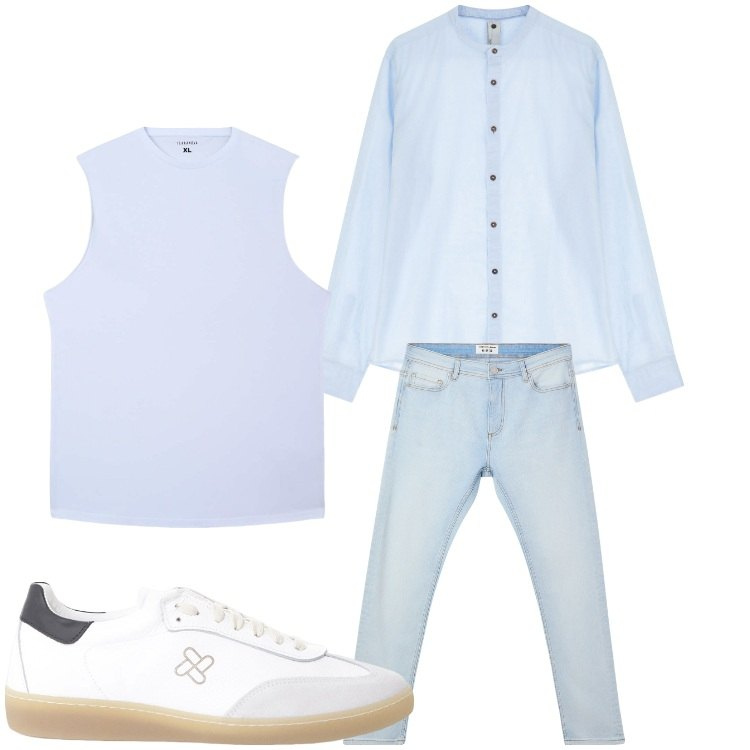 Outfit uomo - Trasparenze. Stile Casual per Tutti i giorni. Abbinamento con jeans skinny, canottiere, camicie, sneakers.