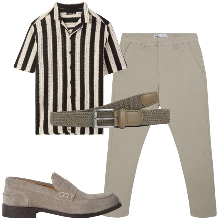 Outfit uomo - Total look #2213563. Stile Urban per Tutti i giorni. Abbinamento con pantaloni chino, camicie a manica corta, cinture, scarpe stringate.