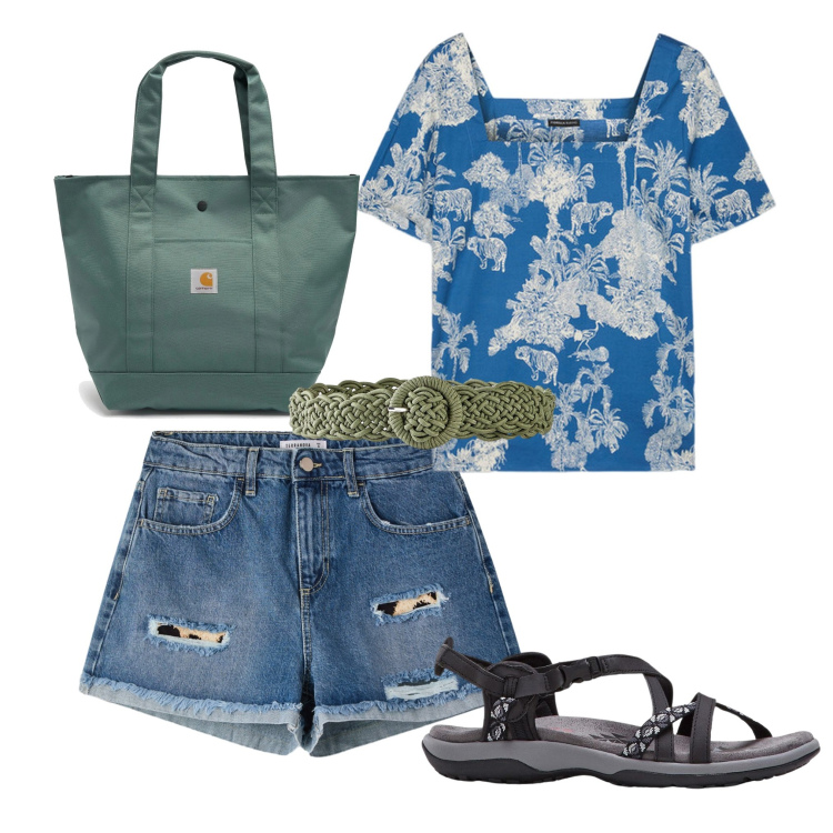 Outfit donna - Pantaloncini di jeans. Stile Basic per Tutti i giorni. Abbinamento con cinture, sandali, shorts, bluse, borse tote.