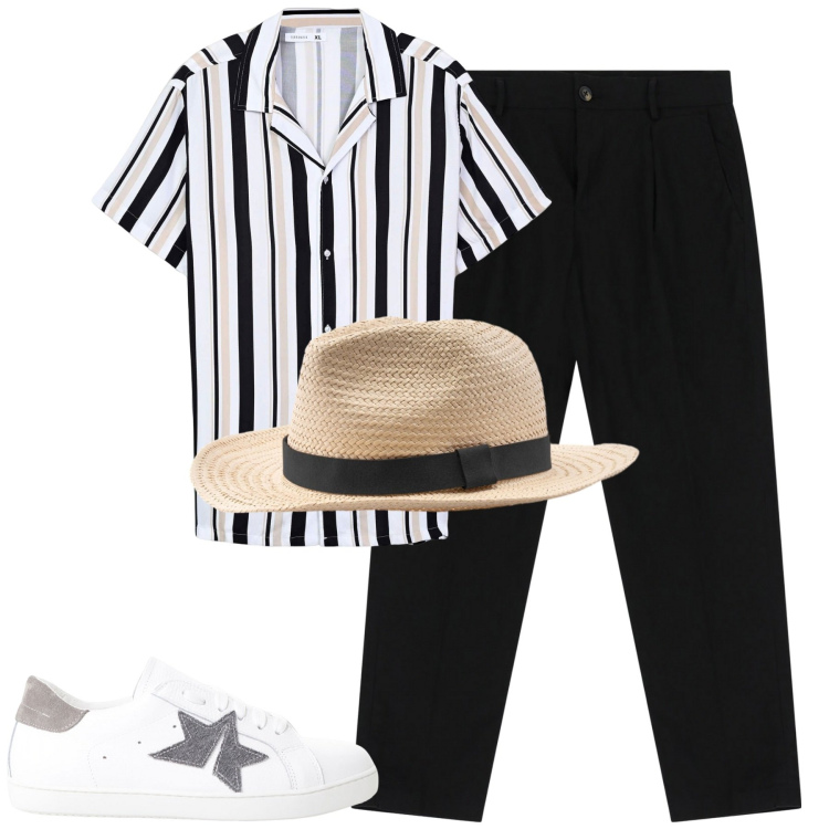 Outfit uomo - Total look #2213566. Stile Urban per Tutti i giorni. Abbinamento con camicie a manica corta, pantaloni chino, sneakers, cappelli.