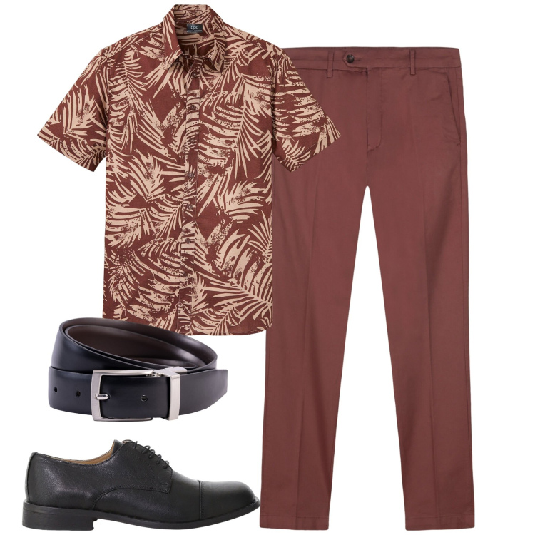 Outfit uomo - Luglio. Stile Trendy per Tutti i giorni. Abbinamento con camicie a manica corta, scarpe stringate, pantaloni chino, cinture.