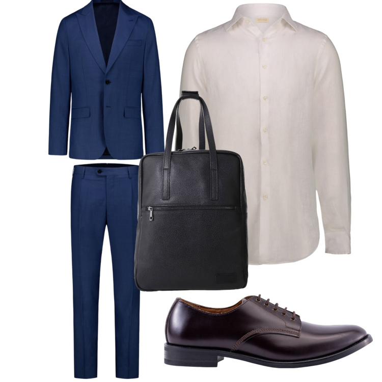 Outfit uomo - Elegante. Stile Business/Elegante per Ufficio. Abbinamento con borse sportive, camicie, scarpe stringate, abiti.