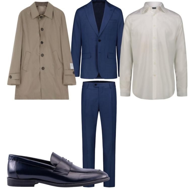 Outfit uomo - Total look #2213611. Stile Business/Elegante per Ufficio. Abbinamento con trench, abiti, camicie, scarpe stringate.