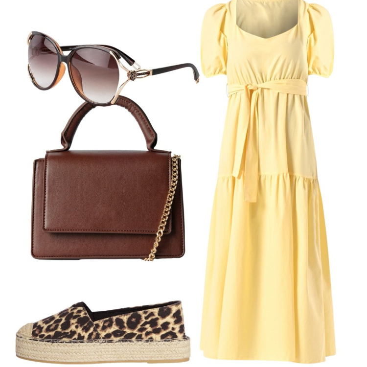 Outfit donna - Total look #2213662. Stile Casual per Tutti i giorni. Abbinamento con occhiali da sole, espadrillas, borse a tracolla, vestiti lunghi.