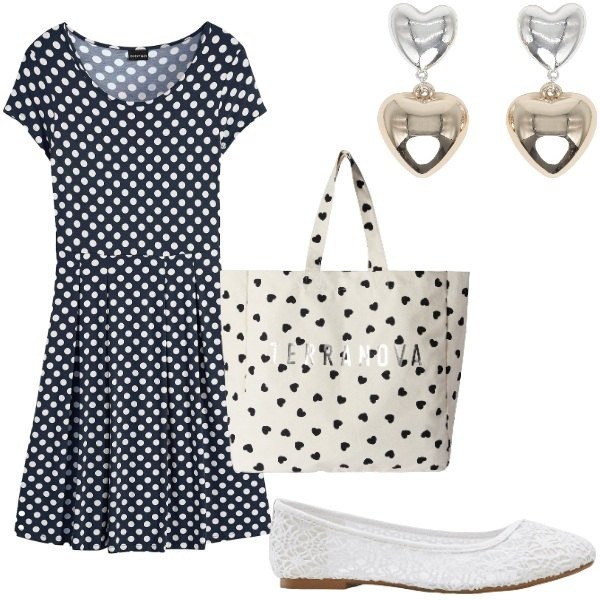 Outfit donna - Outifit di luglio. Stile Casual per Tutti i giorni. Abbinamento con vestiti, ballerine, orecchini, borse tote.
