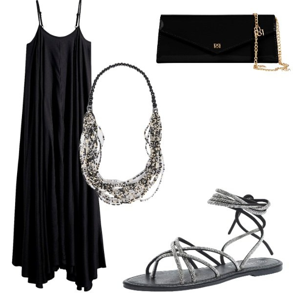 Outfit donna - Compleanno in villa. Stile Glamour per Serata fuori. Abbinamento con vestiti lunghi, sandali alla schiava, pochette, collane.