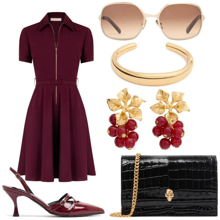 Outfit donna - Total look #2213751. Stile Bon Ton per Serata fuori. Abbinamento con vestiti corti, décolleté, borse a spalla, braccialetti, occhiali da sole, orecchini.