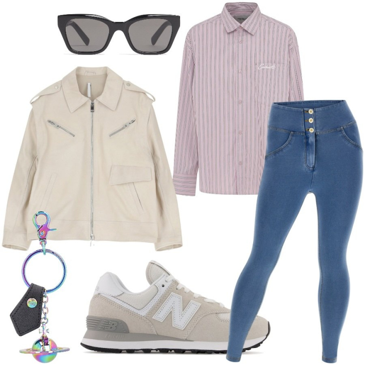 Outfit donna - Total look #2213755. Stile Casual per Tutti i giorni. Abbinamento con sneakers, giacche, jeggings, portachiavi, occhiali da sole, camicie.