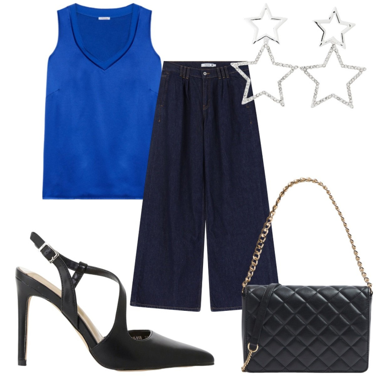 Outfit donna - Total look #2213791. Stile Chic per Tutti i giorni. Abbinamento con orecchini, borse a tracolla, jeans, décolleté, top.