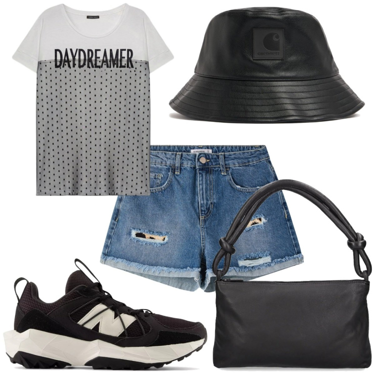 Outfit donna - Total look #2213795. Stile Basic per Tutti i giorni. Abbinamento con shorts, sneakers, cappelli, t-shirt, borse a spalla.