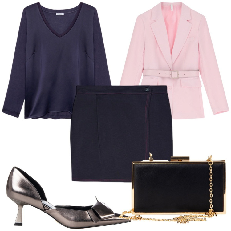 Outfit donna - Total look #2213800. Stile Chic per Serata fuori. Abbinamento con pochette, décolleté, blazer, bluse, gonne.