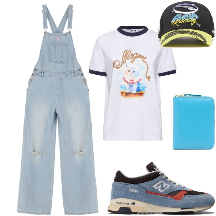 Outfit donna - Total look #2213801. Stile Casual per Scuola/Università. Abbinamento con sneakers, salopette, portafogli, cappelli, t-shirt.