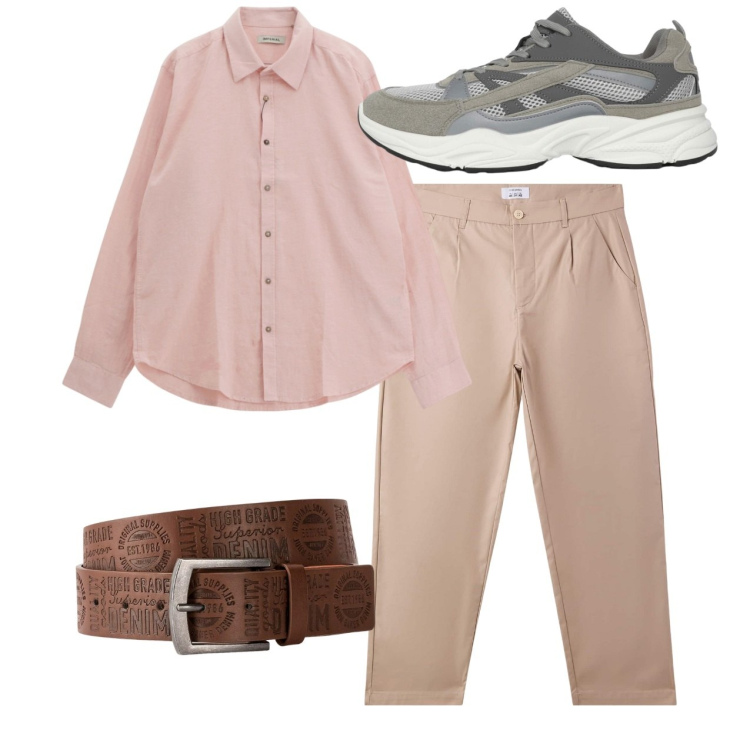 Outfit uomo - Total look. Stile Casual per Tutti i giorni. Abbinamento con cinture, pantaloni chino, sneakers, camicie.