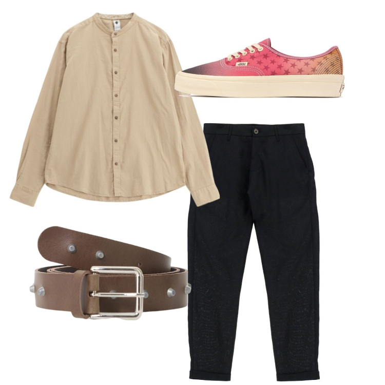 Outfit uomo - Total look. Stile Casual per Tutti i giorni. Abbinamento con cinture, camicie, pantaloni, sneakers.