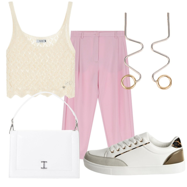 Outfit donna - Total look #2213807. Stile Trendy per Tutti i giorni. Abbinamento con sneakers, top, pantaloni, borse a tracolla, orecchini.