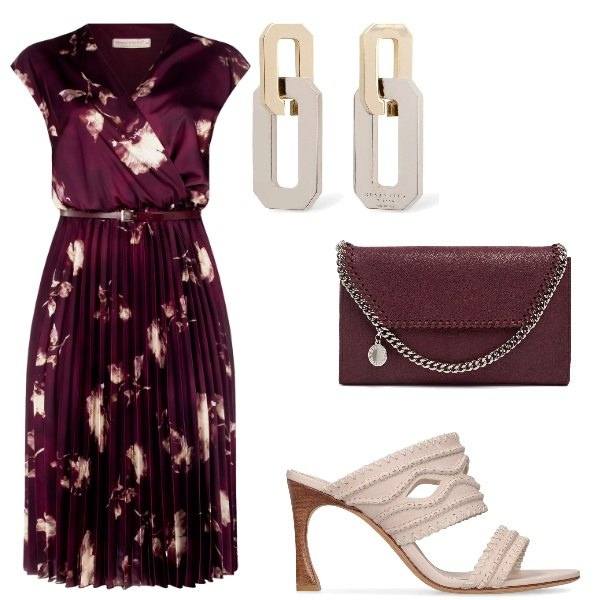 Outfit donna - Matrimonio in vista. Stile Glamour per Cerimonia. Abbinamento con vestiti midi/longuette, pantofole, orecchini, pochette.