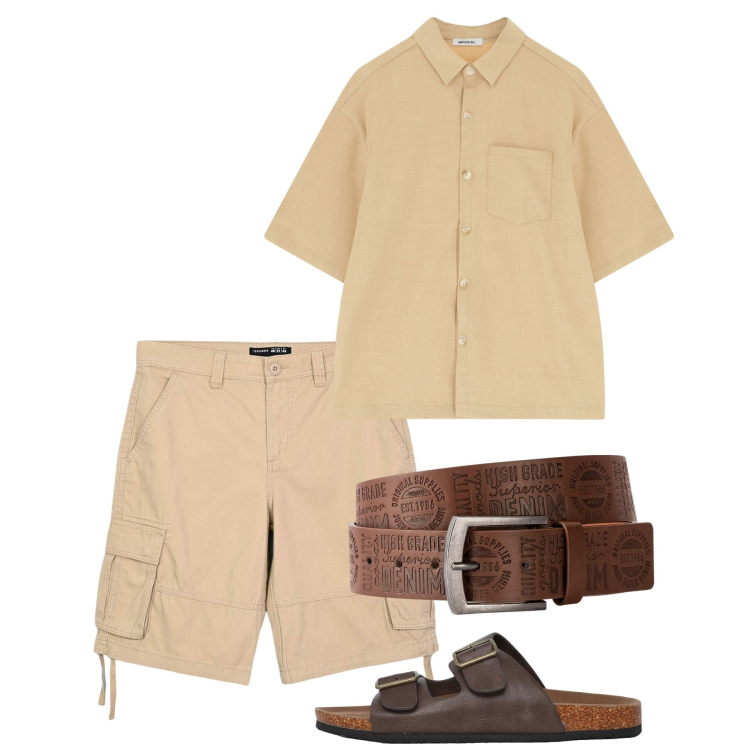 Outfit uomo - Luglio. Stile Casual per Tutti i giorni. Abbinamento con cinture, bermuda, sandali, camicie a manica corta.