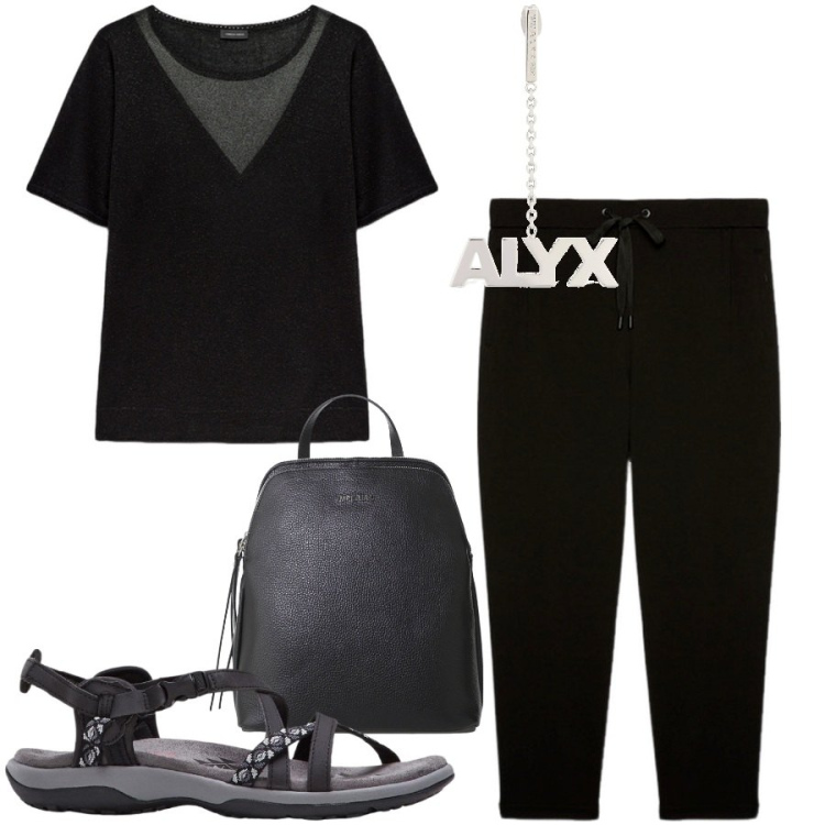 Outfit donna - Total look #2213822. Stile Casual per Tutti i giorni. Abbinamento con sandali, zaini, pantaloni, bluse, orecchini.