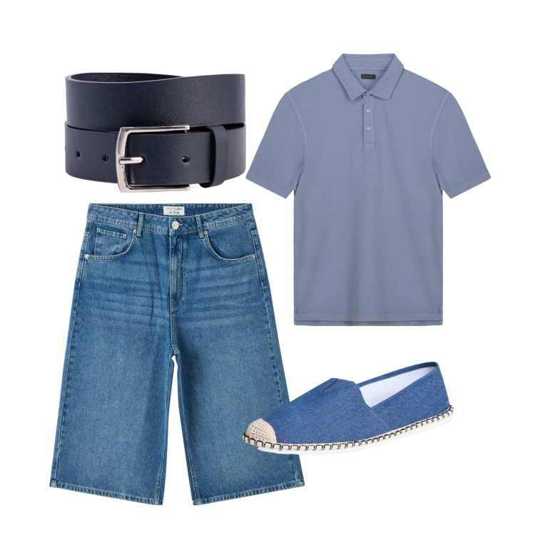 Outfit uomo - Luglio. Stile Casual per Tutti i giorni. Abbinamento con pantaloni corti, espadrillas, cinture, polo.