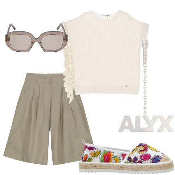 Outfit donna - E siamo in Agosto....... Stile Casual chic per Tutti i giorni. Abbinamento con espadrillas, maglieria, bermuda, occhiali da sole, orecchini.