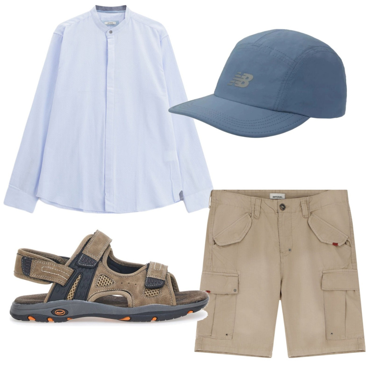 Outfit uomo - Camicia in lino oversize. Stile Casual per Tutti i giorni. Abbinamento con cappelli con visiera, bermuda, camicie, sandali.