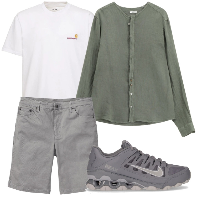 Outfit uomo - Camicia in lino oversize. Stile Trendy per Tutti i giorni. Abbinamento con bermuda, camicie, t-shirt, sneakers.