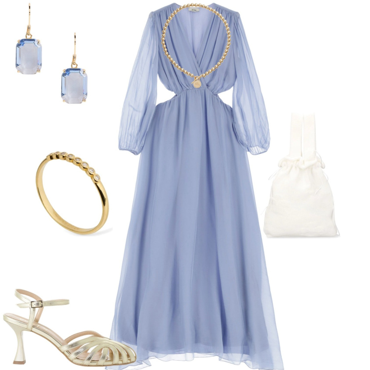 Outfit donna - Total look #2213923. Stile Romantica per Serata fuori. Abbinamento con vestiti lunghi, sandali col tacco, collane, orecchini, borse a mano, anelli.