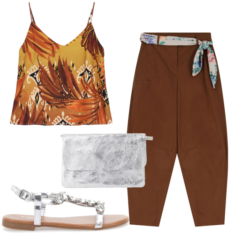 Outfit donna - Total look #2214028. Stile Etnico per Serata fuori. Abbinamento con pantaloni, canottiere, borse a tracolla, sandali gioiello.