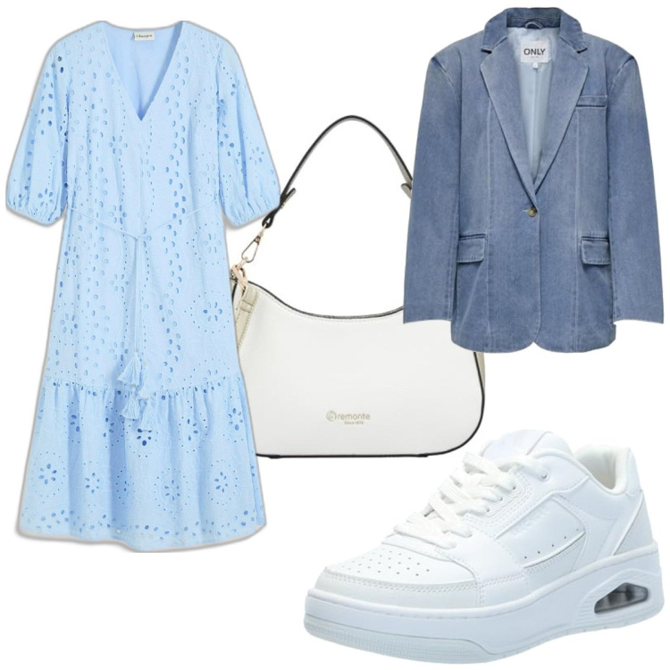 Outfit femme - Basique #4041. Style Basique pour Tous les jours. Assortir avec robes mi-longues/au genou, sneakers, sacs en bandoulière, blazers.
