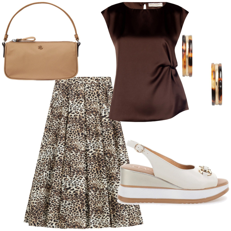 Outfit donna - Total look #2214080. Stile Etnico per Serata fuori. Abbinamento con top, gonne longuette, orecchini, pochette, sandali in pelle.