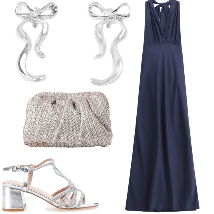 Outfit donna - Tramonto al mare. Stile Chic per Serata fuori. Abbinamento con orecchini, clutch, vestiti lunghi, sandali col tacco.