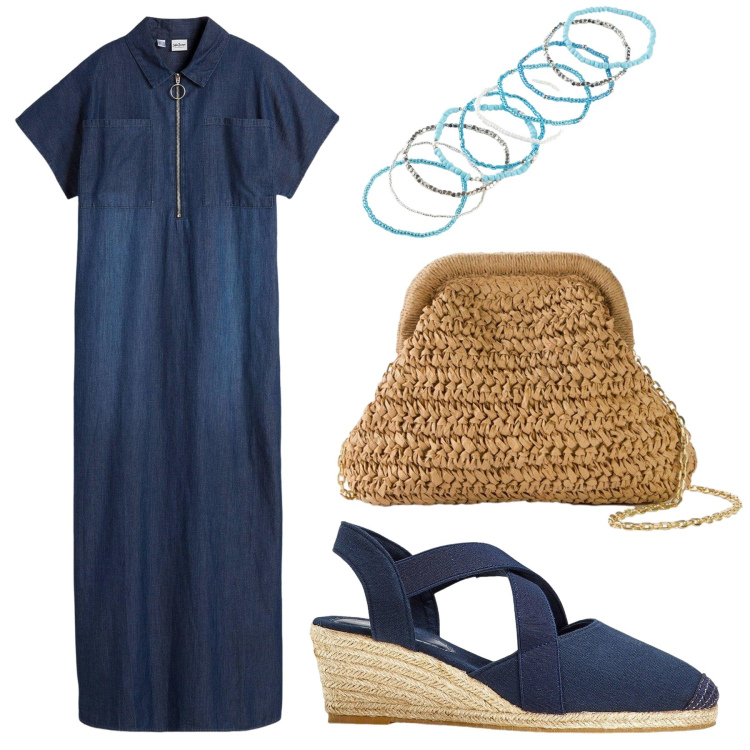 Outfit donna - Total look #2214127. Stile Casual per Tutti i giorni. Abbinamento con vestiti lunghi, sandali col tacco, borse a tracolla, braccialetti.