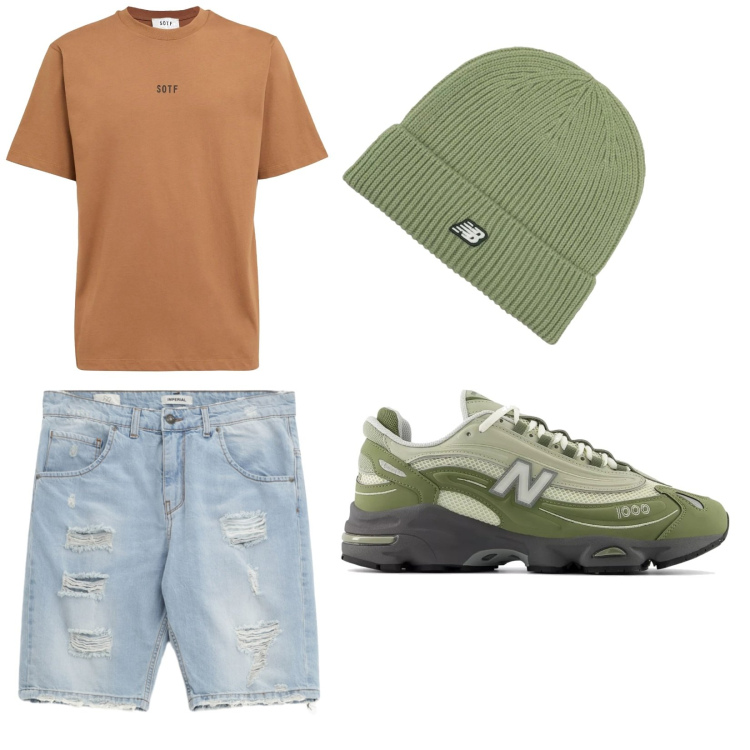 Outfit uomo - Outfit semplice. Stile Urban per Serata speciale. Abbinamento con sneakers, berretti, bermuda, t-shirt.