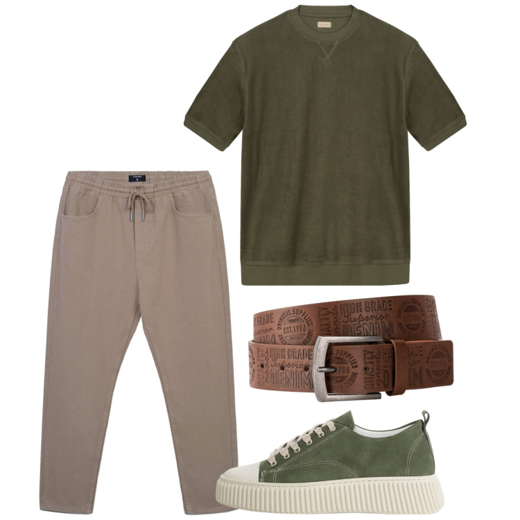 Outfit uomo - Agosto. Stile Casual per Tutti i giorni. Abbinamento con cinture, pantaloni, sneakers, t-shirt.