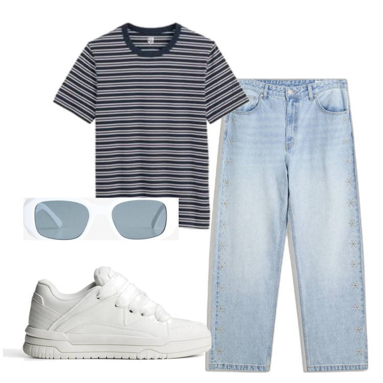 Outfit hombre - Urban #3551. Estilo Urban para Todos los días. Combinación con camiseta, vaqueros, sneakers, gafas de sol.