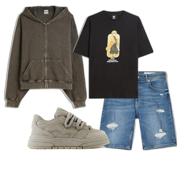 Outfit hombre - Urban #3553. Estilo Urban para Todos los días. Combinación con sudaderas, camiseta, sneakers, bermudas.