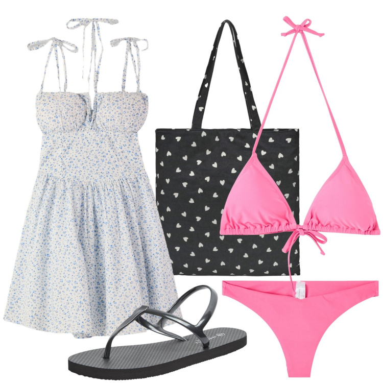 Outfit donna - Terranova - Vacanze in Riviera. Stile Glamour per Mare. Abbinamento con bikini, bikini, sandali, borse tote, vestiti corti.