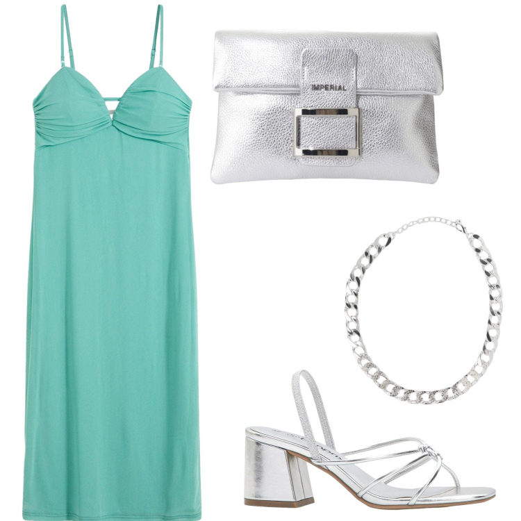 Outfit donna - Una cena elegante vista mare. Stile Sexy per Serata fuori. Abbinamento con vestiti lunghi, sandali col tacco, collane, pochette.