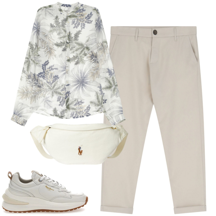 Outfit uomo - Serata. Stile Trendy per Serata speciale. Abbinamento con pantaloni chino, camicie, borse sportive, sneakers.