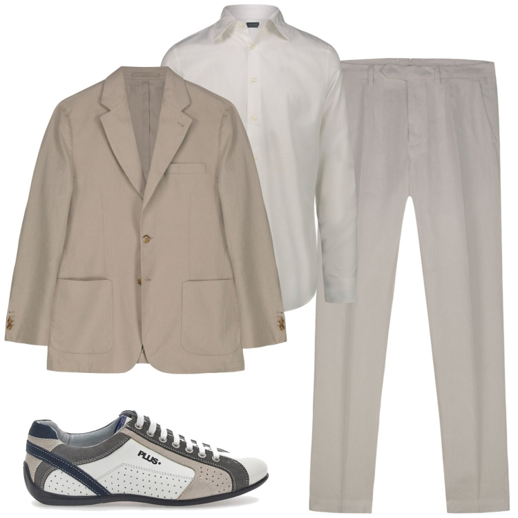 Outfit uomo - Spezzato in lino. Stile Trendy per Serata speciale. Abbinamento con scarpe stringate, giacche, camicie, pantaloni.