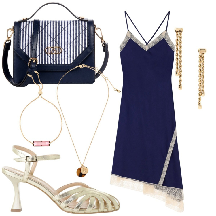 Outfit donna - Boho sensualità. Stile Boho per Serata fuori. Abbinamento con borse a mano, sandali col tacco, vestiti asimmetrici, orecchini, collane, braccialetti.