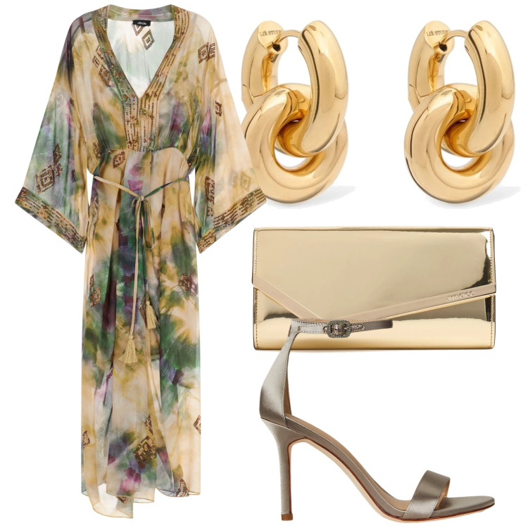 Outfit donna - Total look #2214304. Stile Glamour per Serata fuori. Abbinamento con vestiti lunghi, sandali col tacco, pochette, orecchini.