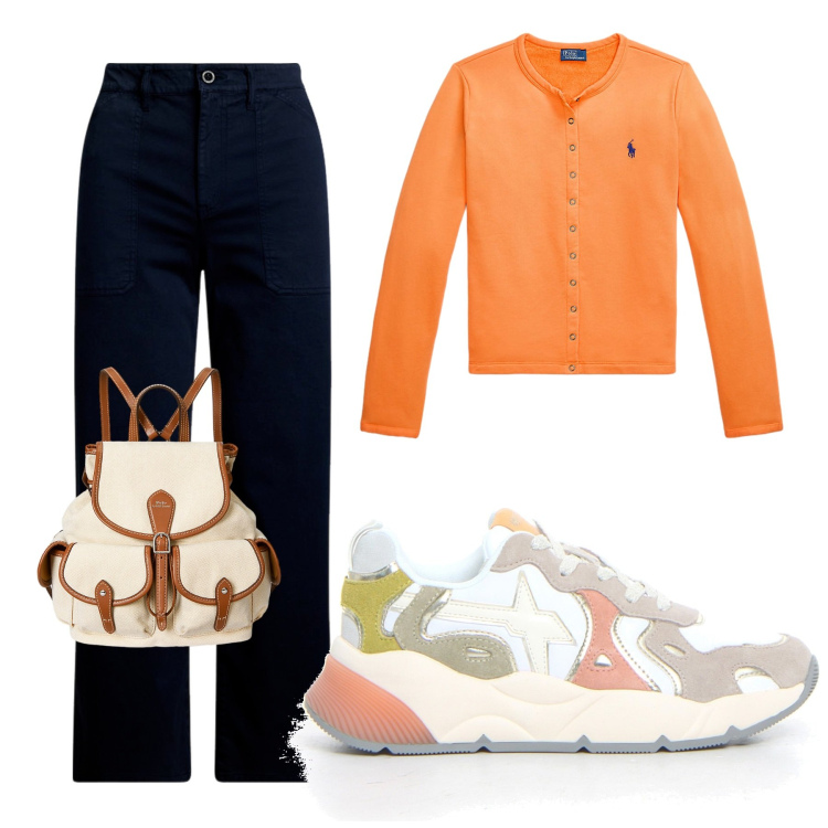 Outfit donna - Total look #2214318. Stile Bon Ton per Sport. Abbinamento con pantaloni, zaini, cardigans, sneakers.