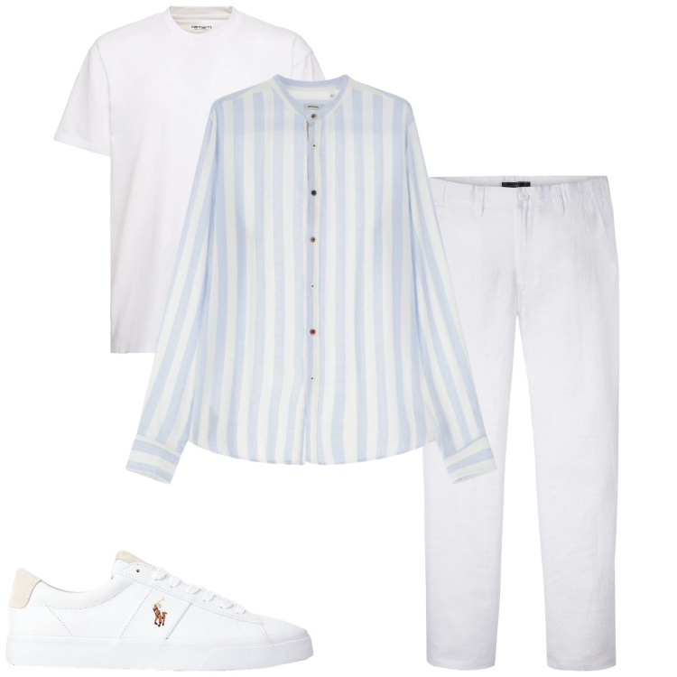 Outfit uomo - Camicia di lino. Stile Casual per Tutti i giorni. Abbinamento con pantaloni, camicie, sneakers, t-shirt.