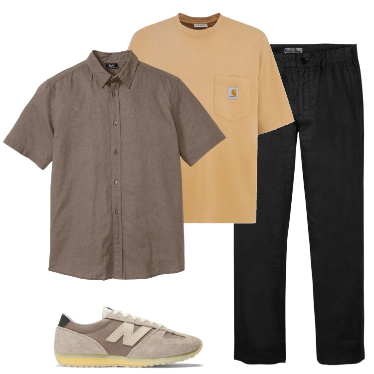 Outfit uomo - Camicia di lino. Stile Casual per Tutti i giorni. Abbinamento con camicie a manica corta, pantaloni, sneakers, t-shirt.